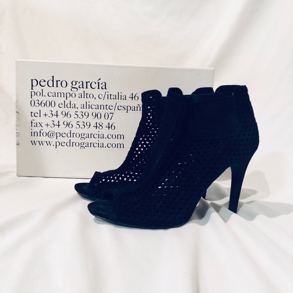 Pedro Garcia Black Peep Toe Ankle Bootie Heel